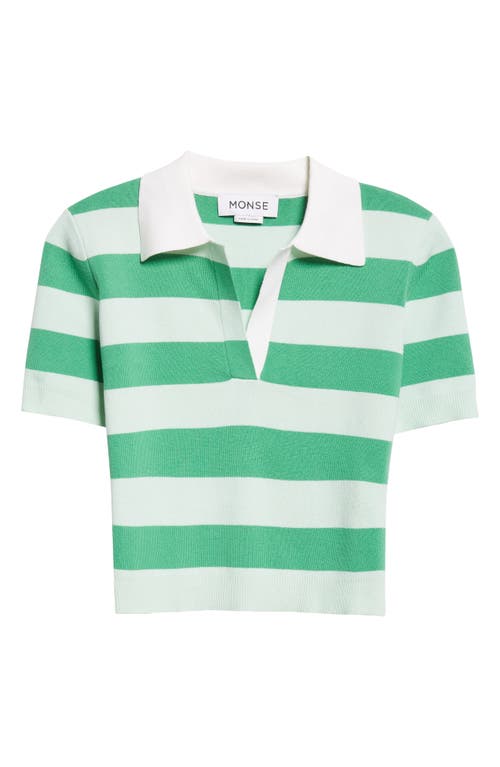 Monse Stripe Short Sleeve Polo Crop Sweater In Multi