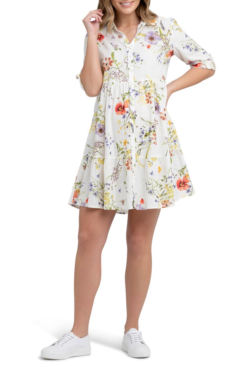 Bloom Floral Print Linen Blend Maternity Dress, Main, color, NATURAL