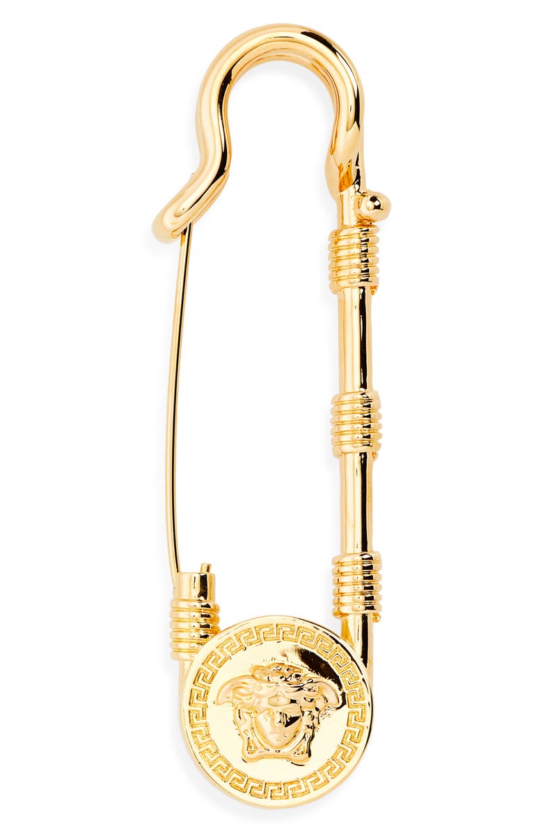 Versace First Line Versace Medusa Safety Pin Brooch, Main, color, Versace Gold