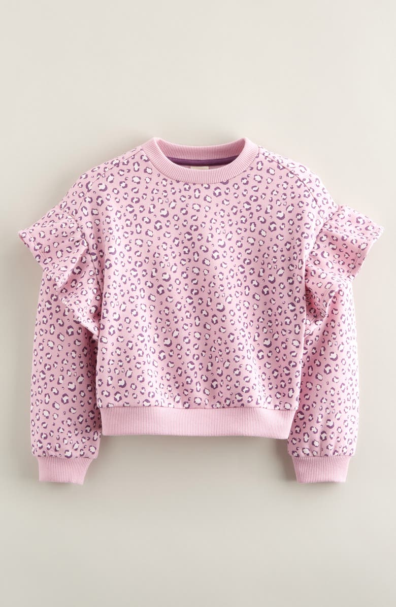 Tucker + Tate Kids' Ruffle Crewneck Sweatshirt, Main, color, Purple Jazz Playful Leopard