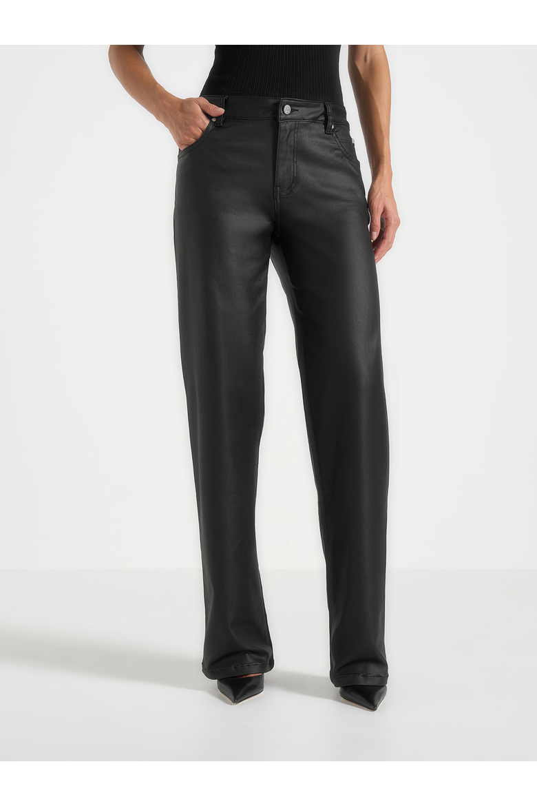 Florence Wax Effect High Rise Straight Leg Jeans, Main, color, Black