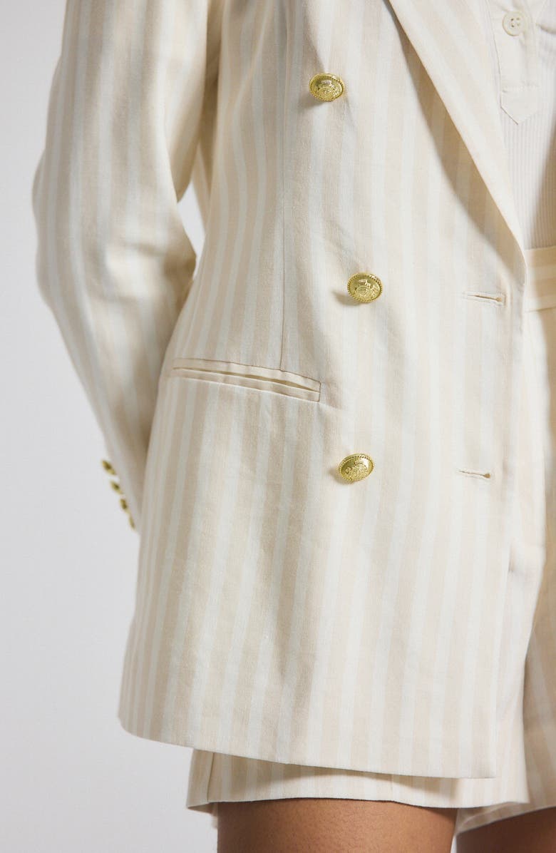 Derek Lam 10 Crosby Walter Stripe Double Breasted Linen Blend Jacket, Alternate, color, Sand/ White