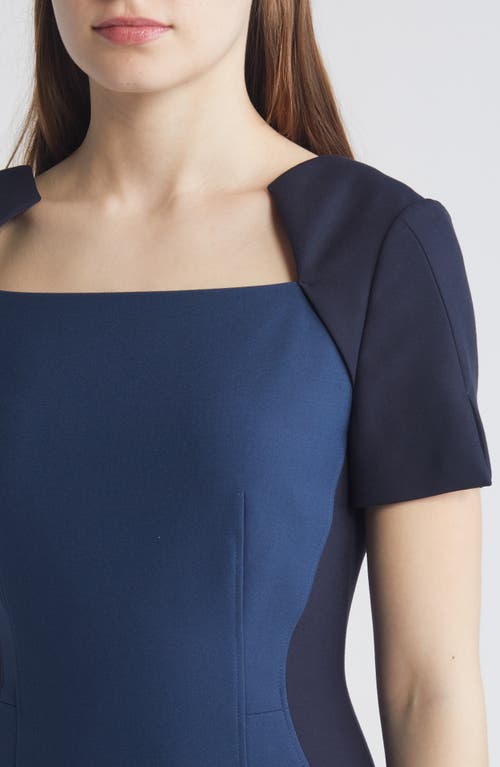 Hugo Boss Boss Daneria Colorblock Square Neck Sheath Dress In Insignia Blue
