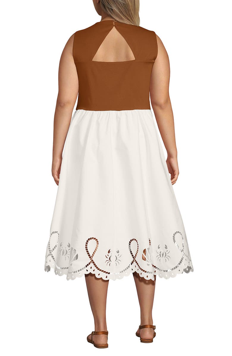 Lands' End Embroidered Duet Midi Dress, Alternate, color, Rich Ginger Brown/Ivory