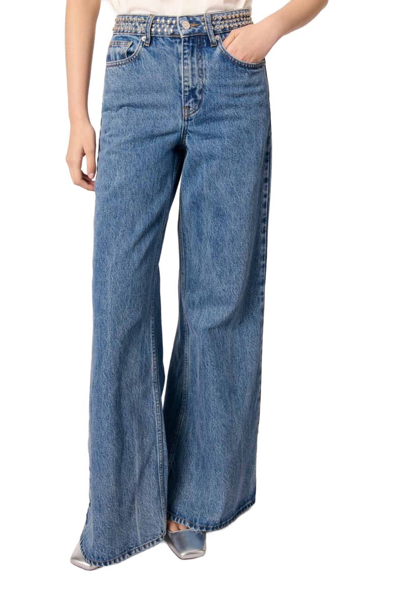 maje Flares jeans with studded waistband, Main, color, 