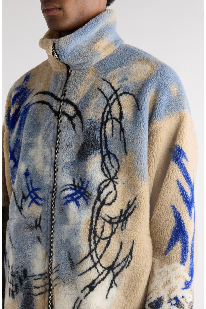 Oversize Spray Painted Fleece Zip Jacket, Alternate, color, BEIGE