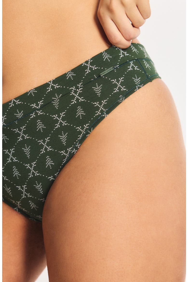 Stretch Cotton Essentials Thong, Alternate, color, GREEN JUNIPER FINE PINES PRINT