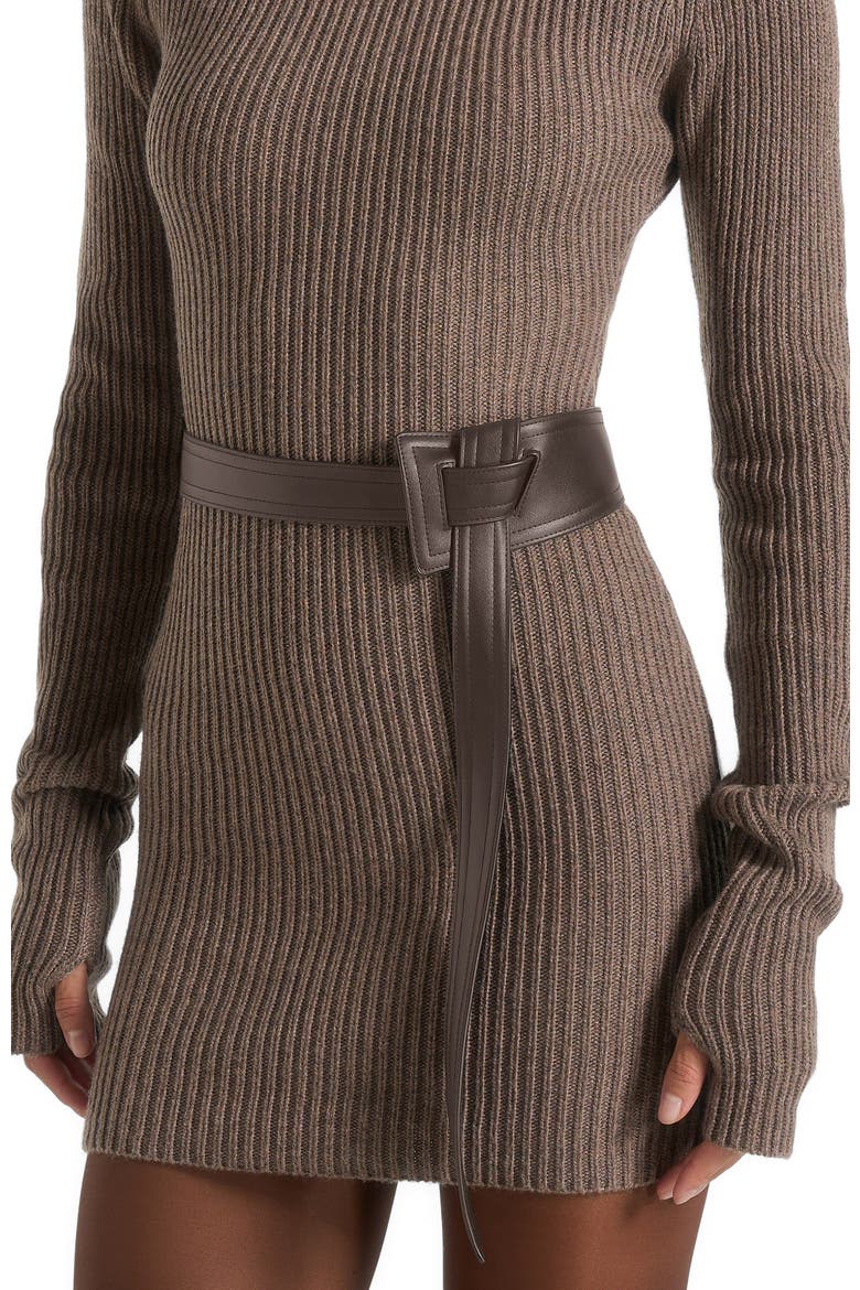 Kalia Roll Neck Knitted Mini Dress With Belt, Alternate, color, Taupe