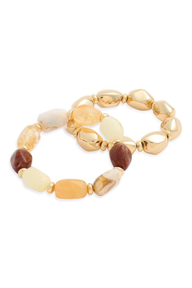 Set of 2 Faceted Bead Stretch Bracelets, Main, color, BROWN MULTI- GOLD