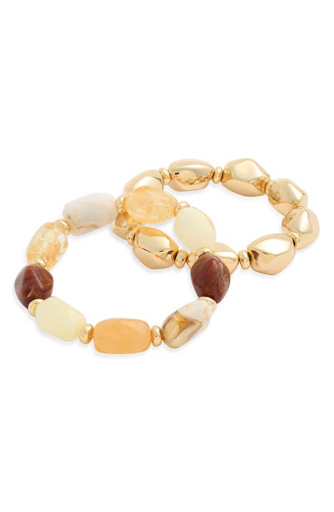 Set of 2 Faceted Bead Stretch Bracelets