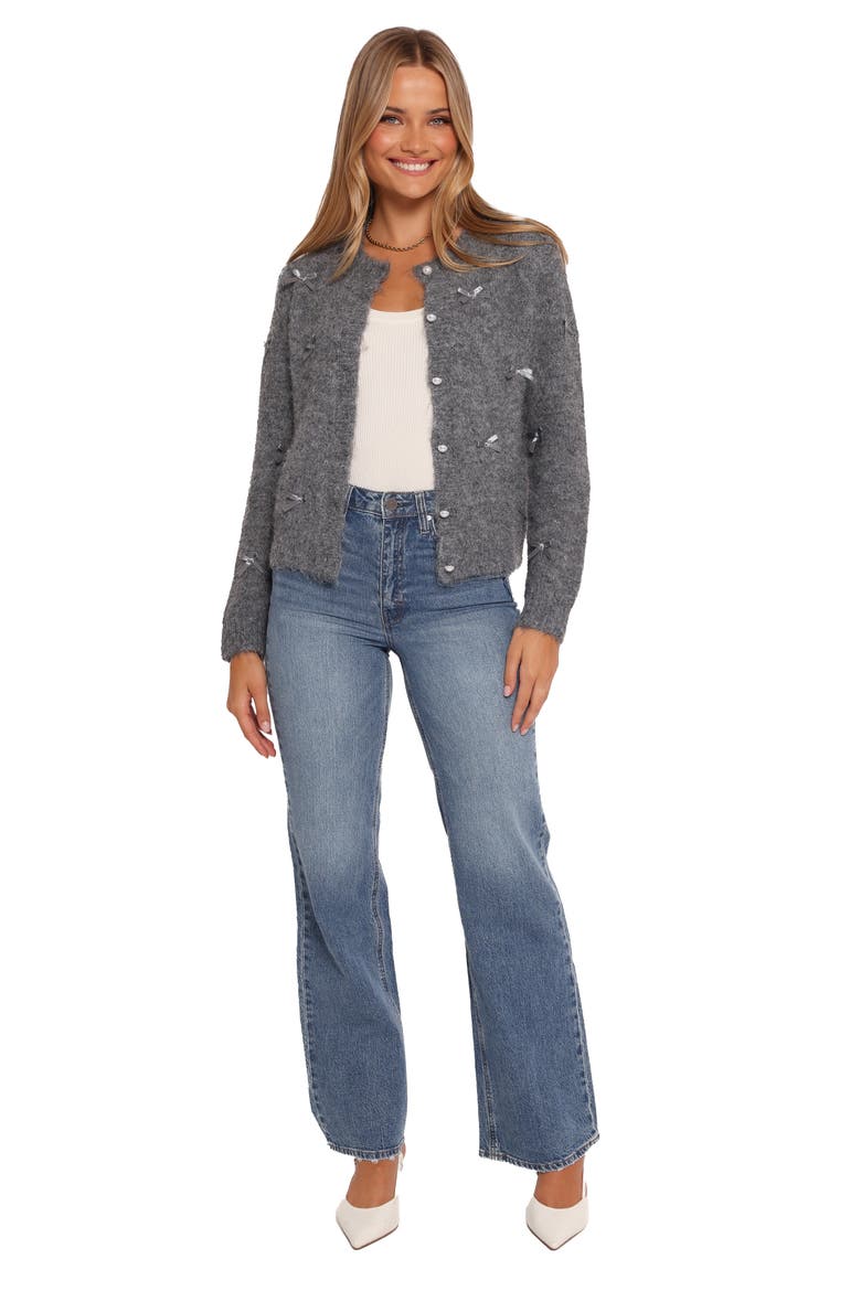 Mellie Bow Cardigan, Alternate, color, GREY