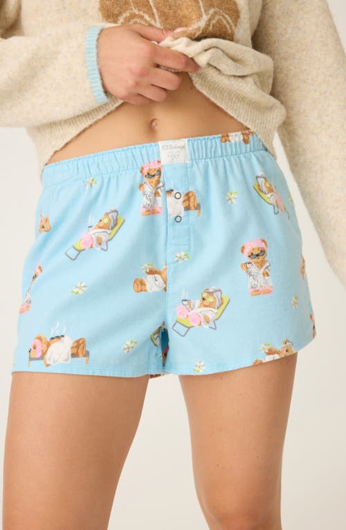 Pj Salvage Print Cotton Flannel Pajama Shorts In Blue