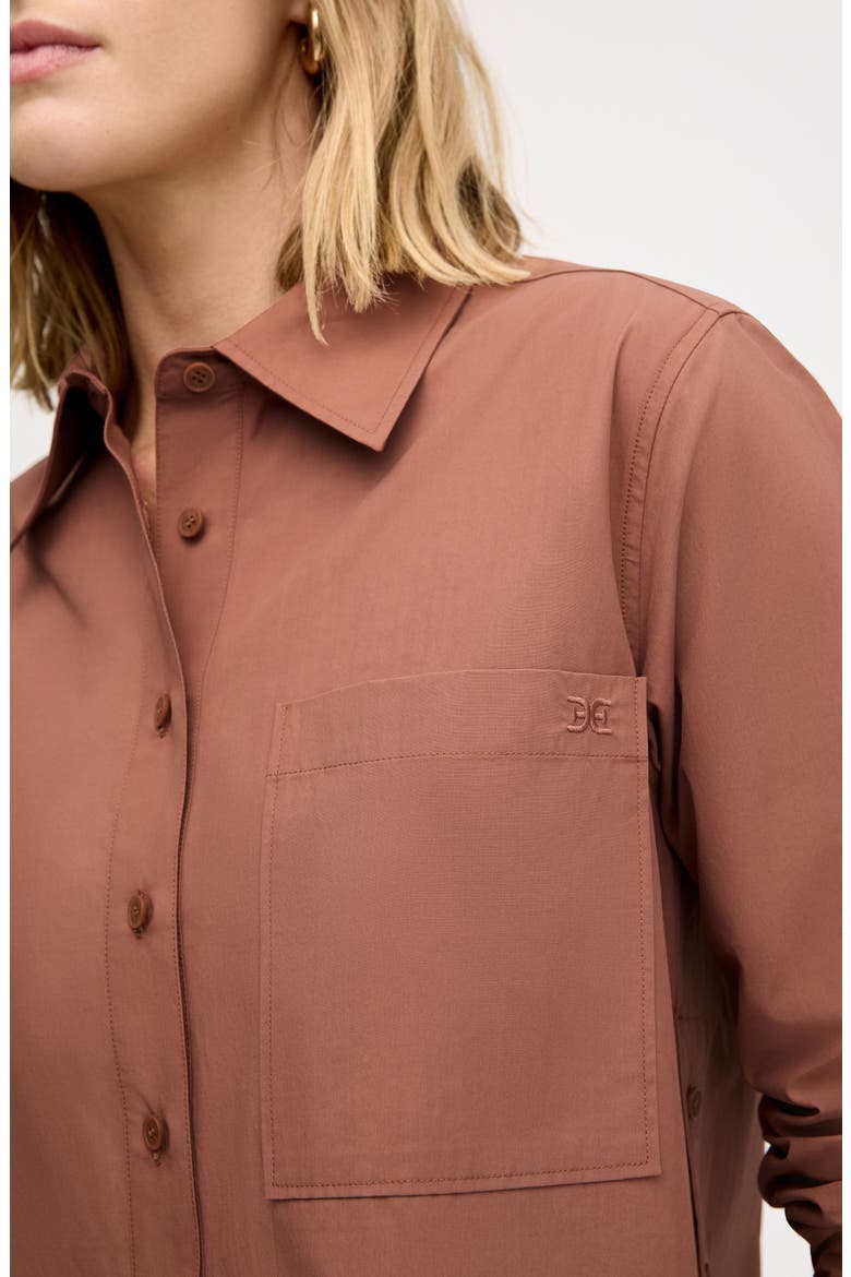 Side Button Cotton Poplin Button-Up Shirt, Alternate, color, MOCHA