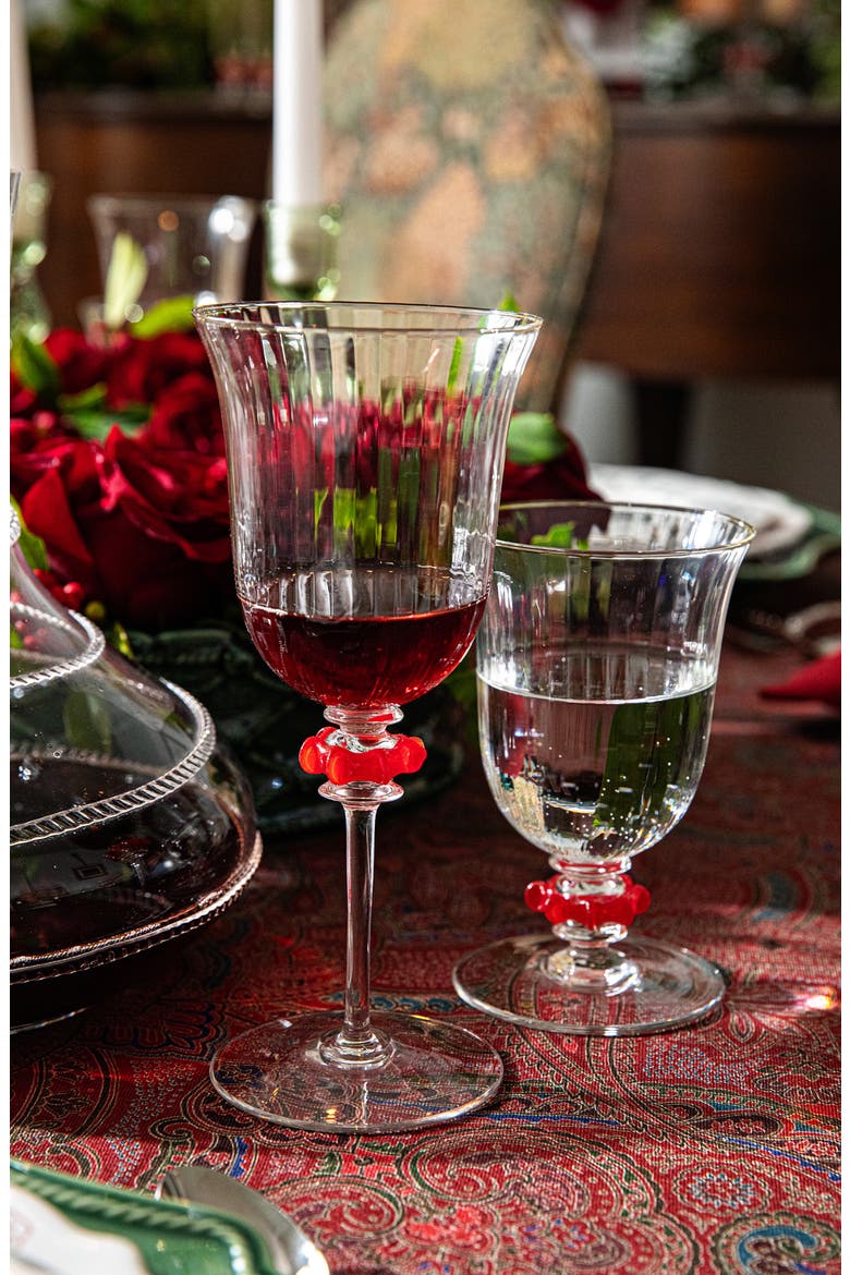 Nell Ruffle Wine Glass, Alternate, color, RUBY