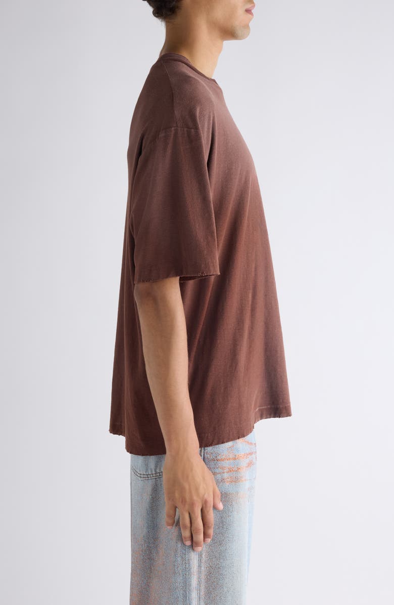 Acne Studios Exford U 1996 Distressed Cotton & Hemp Pocket T-Shirt, Alternate, color, Chocolate Brown