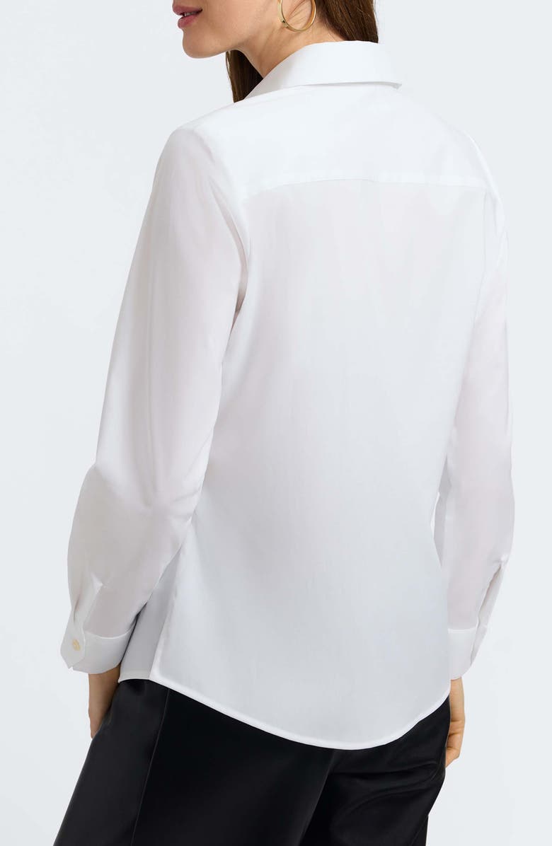 Foxcroft Marlee Leopard Trim Cotton Blend Button-Up Shirt, Alternate, color, White