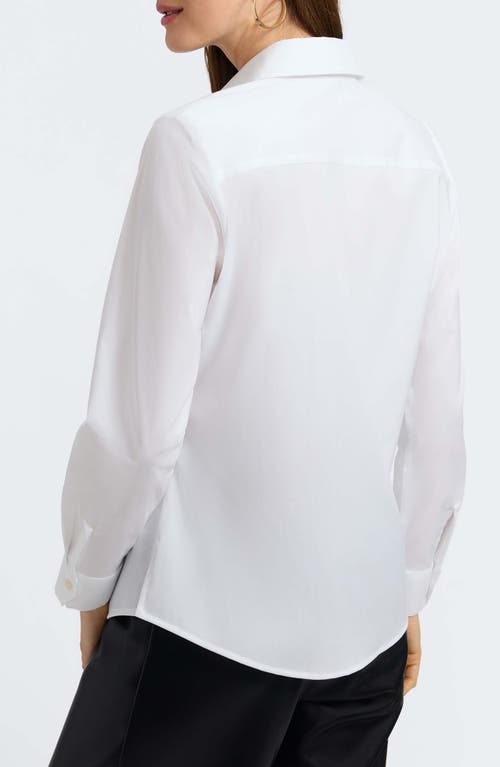 Foxcroft Marlee Leopard Trim Cotton Blend Button-up Shirt In White