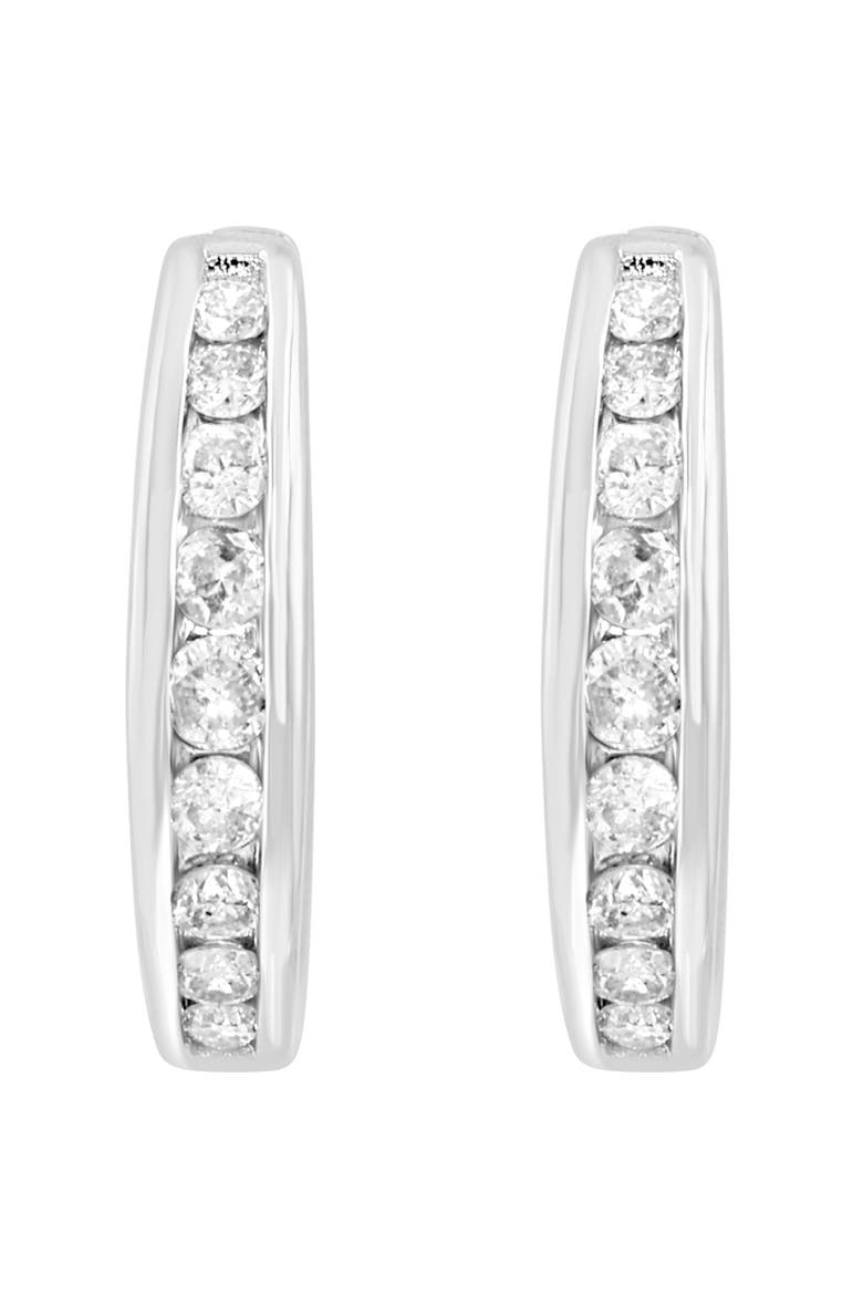 Sterling Silver Diamond Hoop Earrings, Alternate, color, SILVER