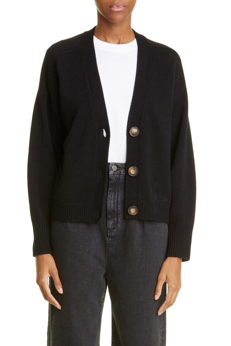 Loulou Studio Zanzibar V-Neck Cardigan Sweater, Main, color, BLACK