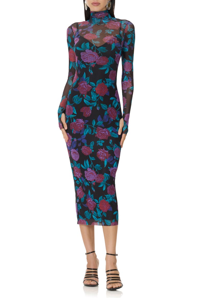 Shailene Midi Dress, Main, color, PLUM ROSES