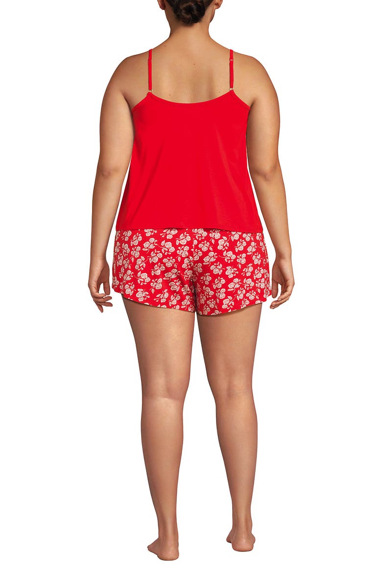 Plus Size Cooling 3 Piece Pajama Set - Long Sleeve Top Cami and Shorts, Alternate, color, Coral Red Blooms