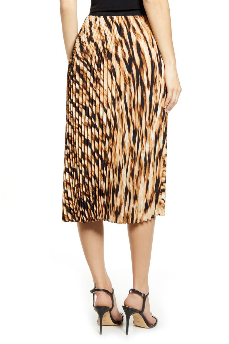 Pleated Midi Skirt, Alternate, color, TAN DALE TIGERESS