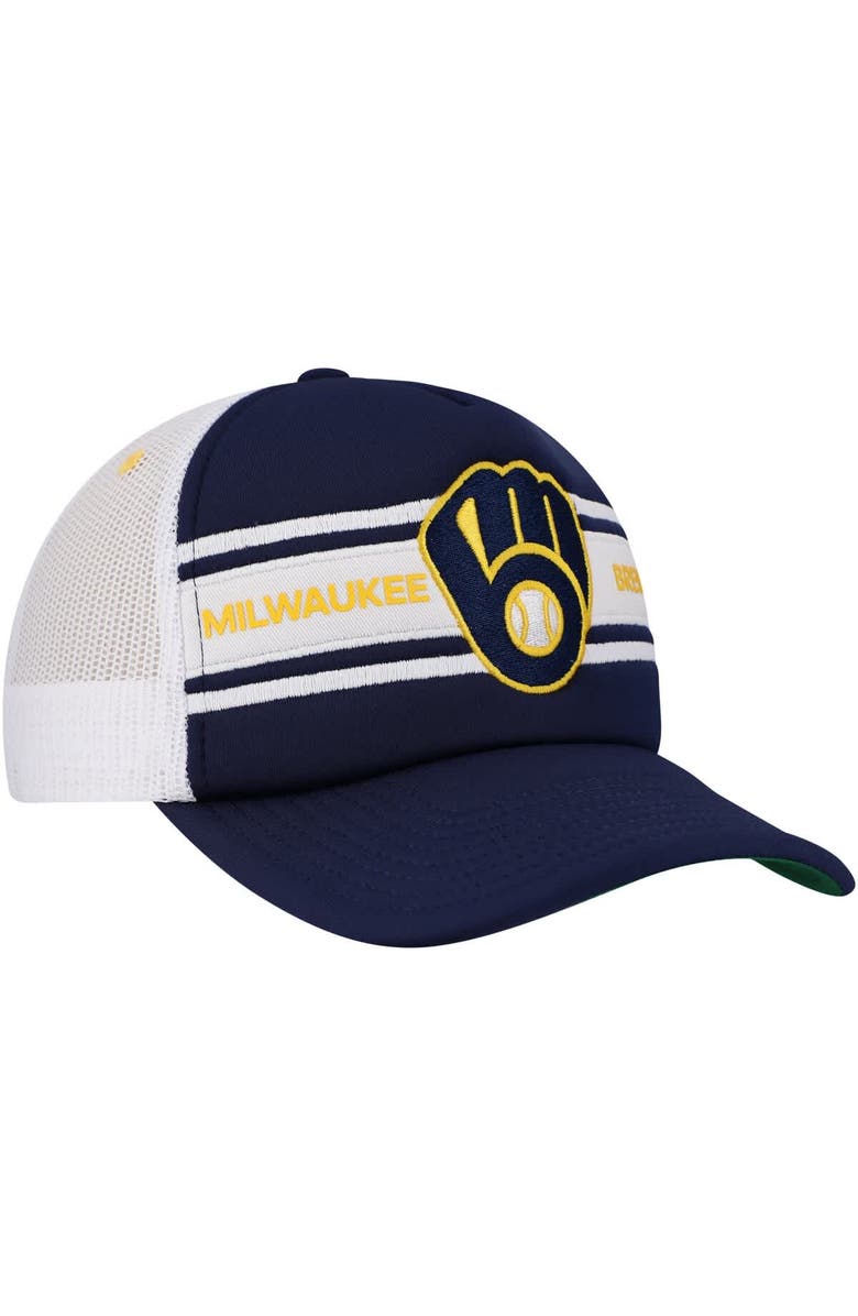 Mitchell & Ness Men's   Navy Milwaukee Brewers Sideline Trucker Adjustable Hat, Alternate, color, 