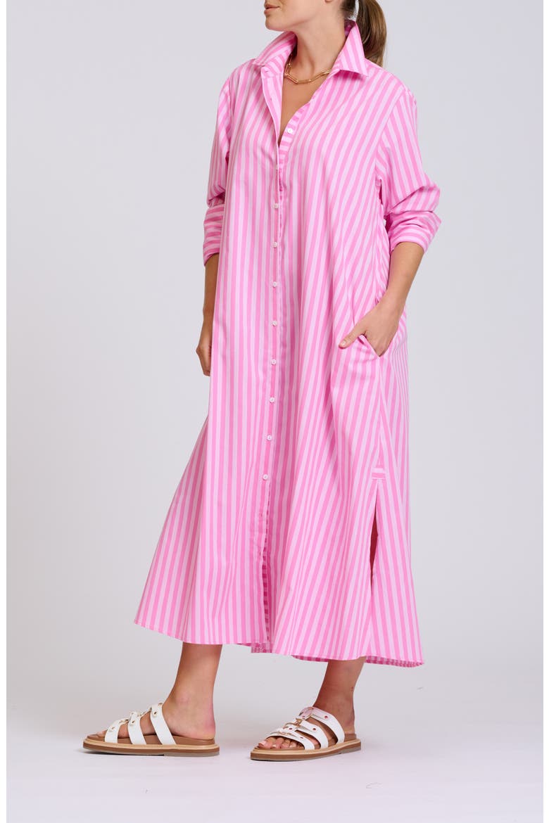 Stripe Oversize Long Sleeve Cotton Poplin Shirtdress, Alternate, color, DOUBLE PINK STRIPE