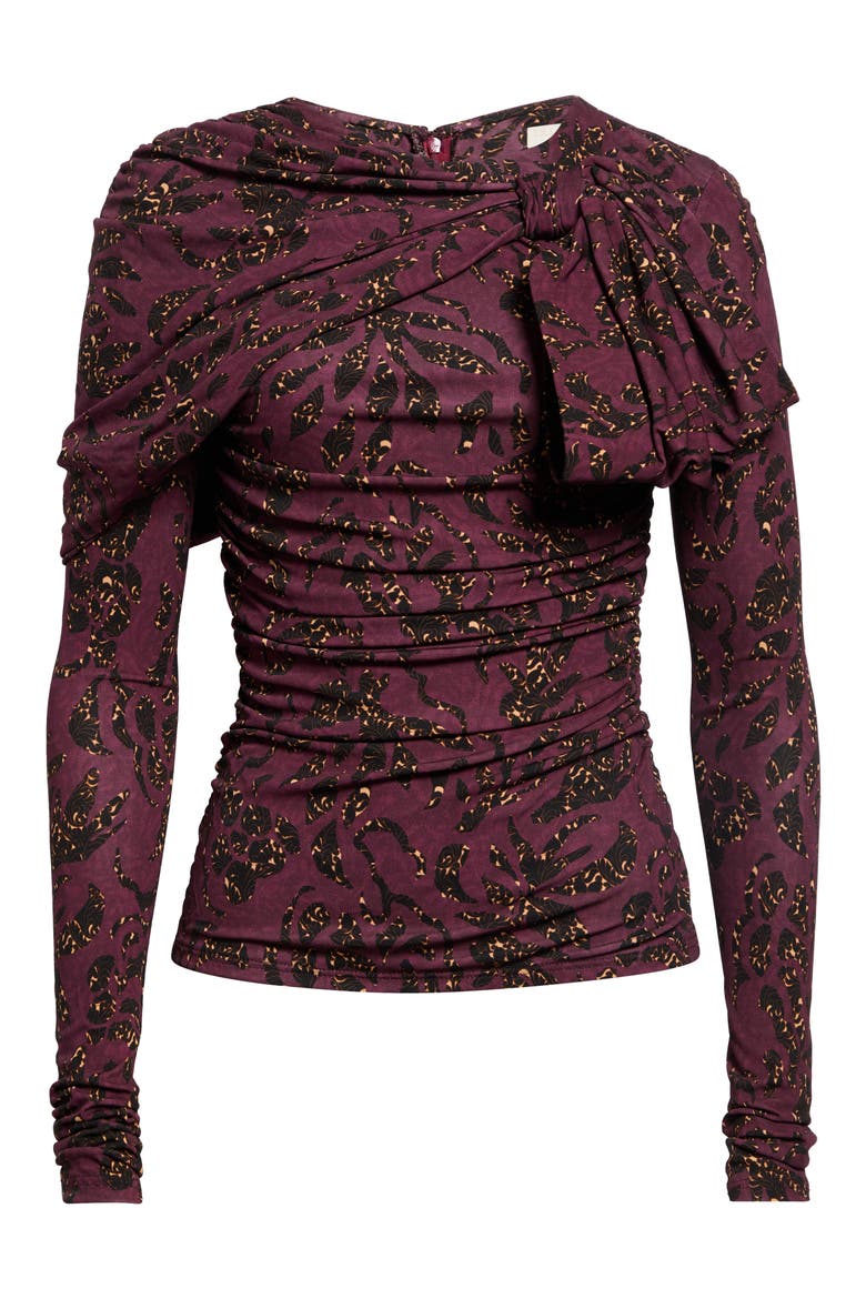 Neema Draped Jersey Top, Alternate, color, CLARET FLORAL