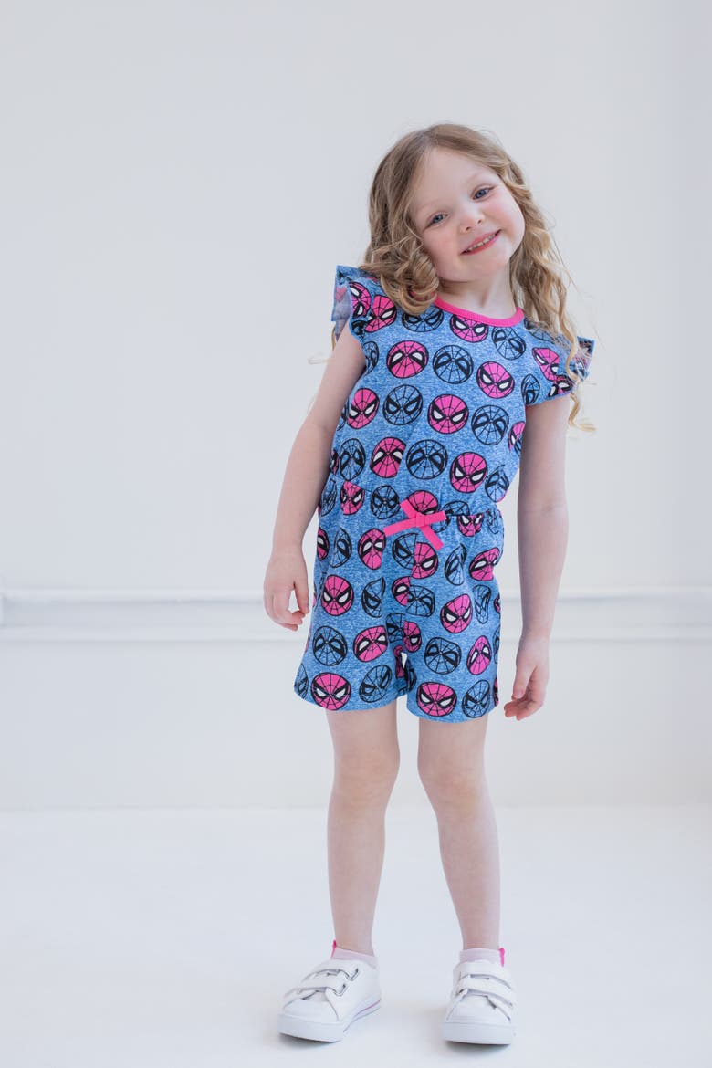 Spider-Man One Piece Romper, Alternate, color, Spider Man Blue Pink