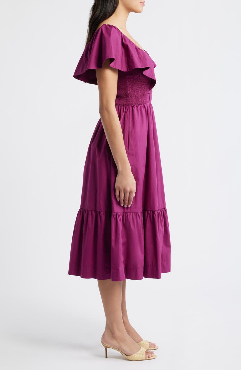 Eliza J Flutter Sleeve Midi Dress, Alternate, color, Berry