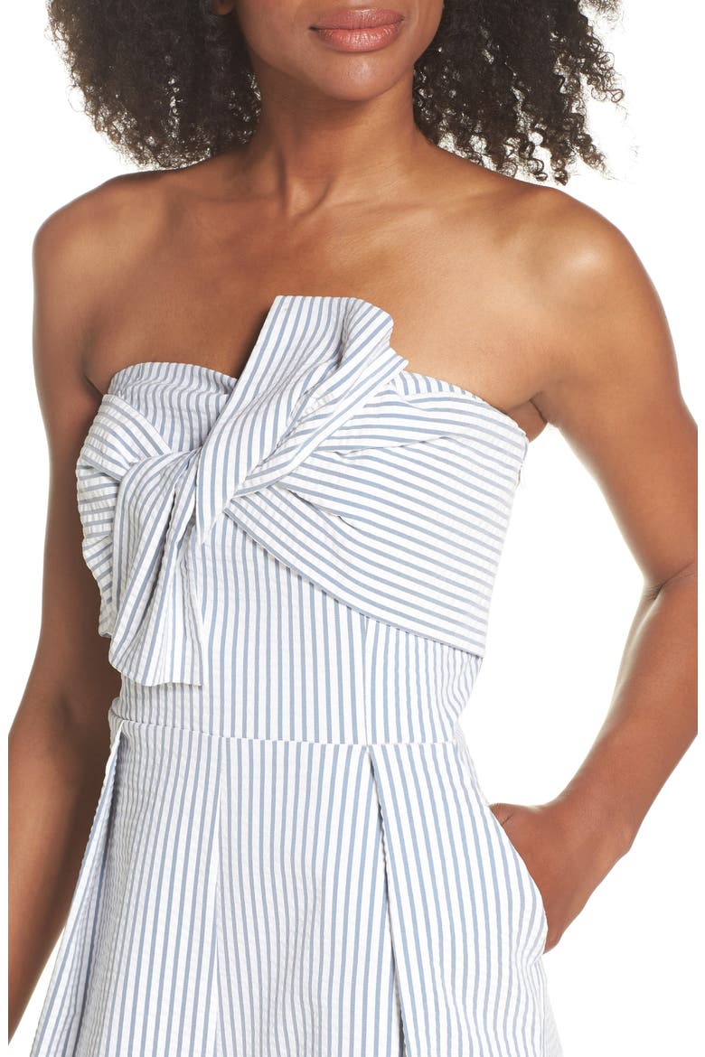 Twist Front Seersucker Crop Jumpsuit, Alternate, color, BLUE/ WHITE STRIPE