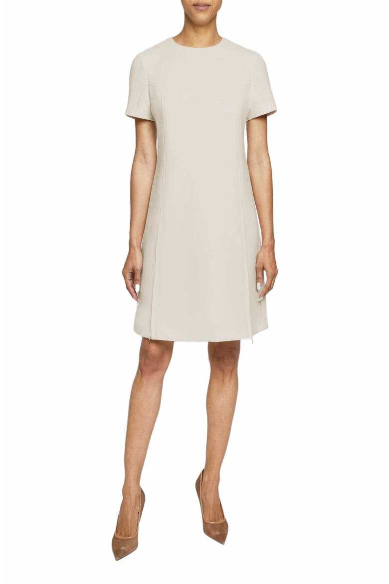 Kate Short Sleeve Shift Dress with Skirt Zippered Slit Detail, Alternate, color, DESERT SAND