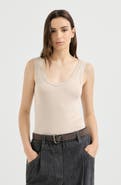 Brunello Cucinelli Stretch cotton ribbed jersey top with monili
