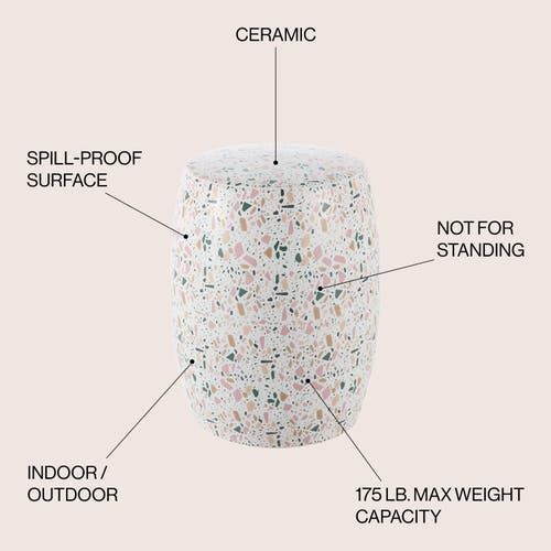 Jonathan Y Chiara 17.5" Terrazzo Ceramic Garden Stool In White/pink