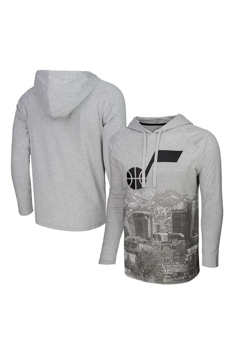 Men's Stadium Essentials Heather Gray Utah Jazz Atrium Raglan Long Sleeve Hoodie T-Shirt, Main, color, Heather Gray