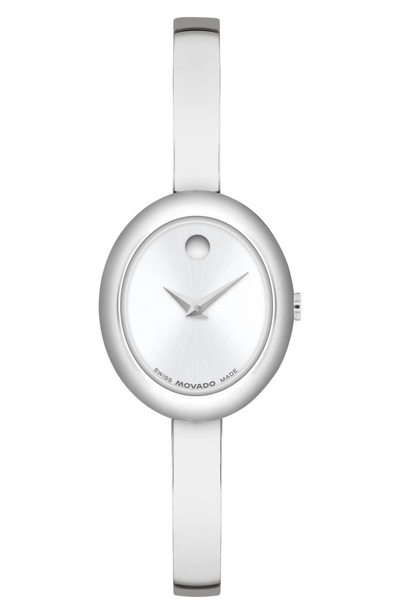 Movado Museum Oval Bangle Watch, 22mm x 26mm, Main, color, Blue Dial