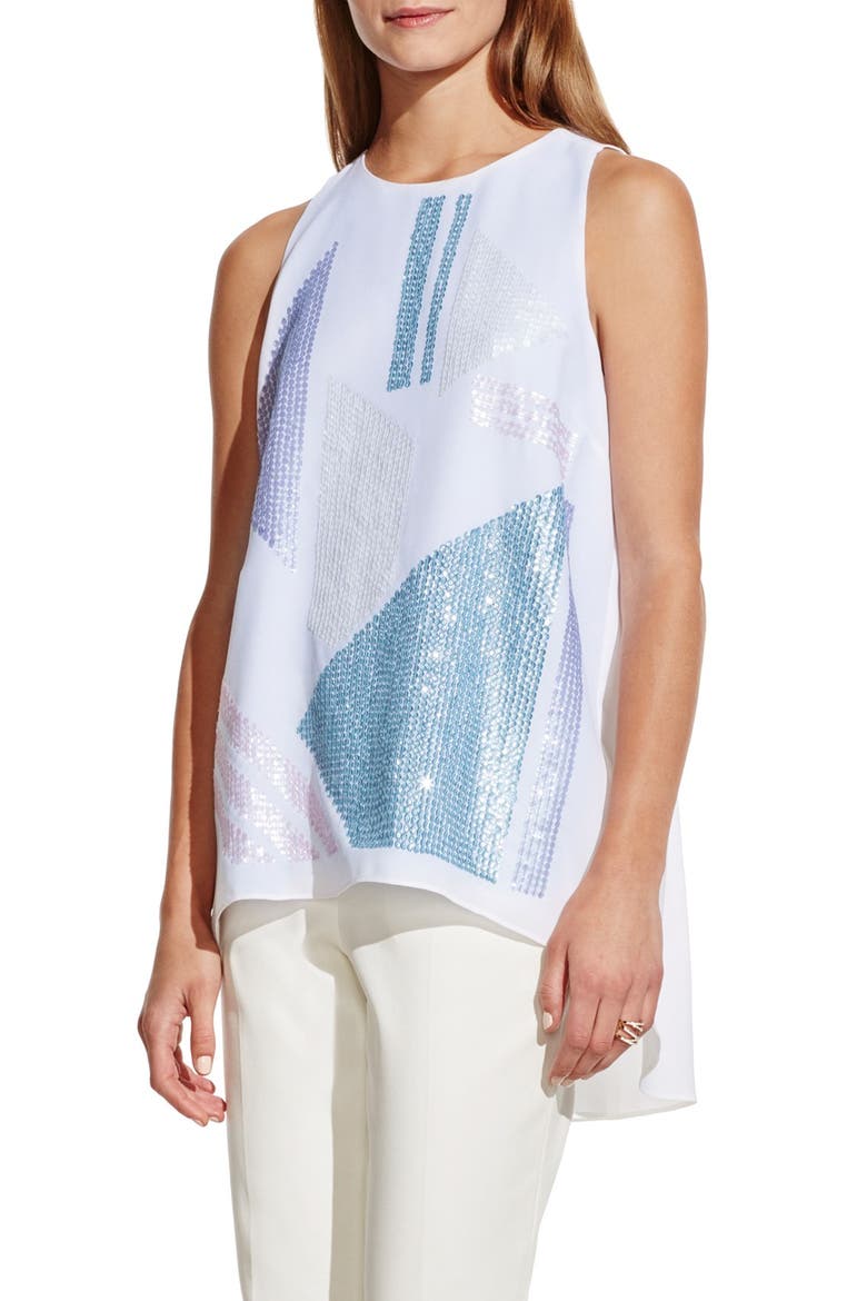 Sequin Front High/Low Blouse, Main, color, WHITE MULTI