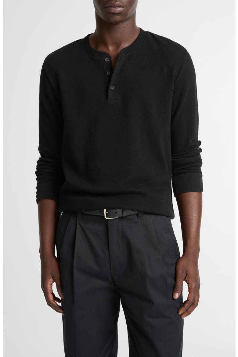Jacquard Long Sleeve Henley, Main, color, BLACK