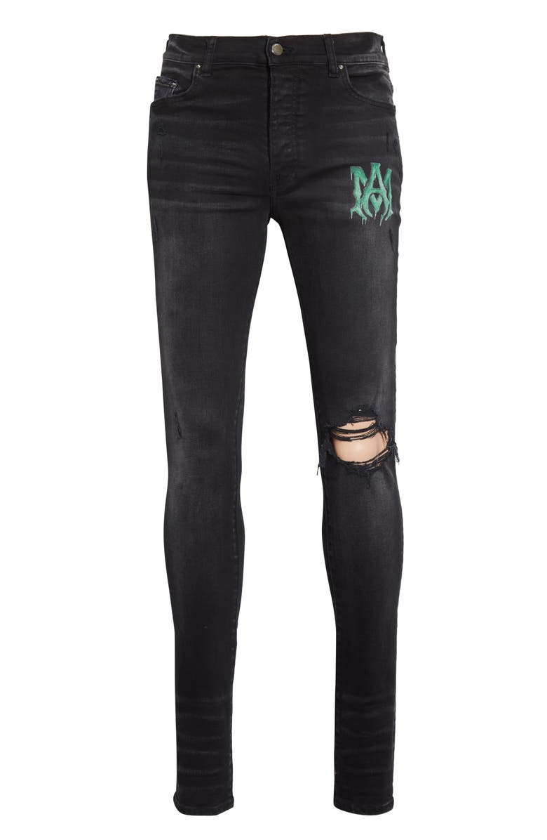 AMIRI Men's Watercolor Logo Ripped Skinny Jeans, Alternate, color,