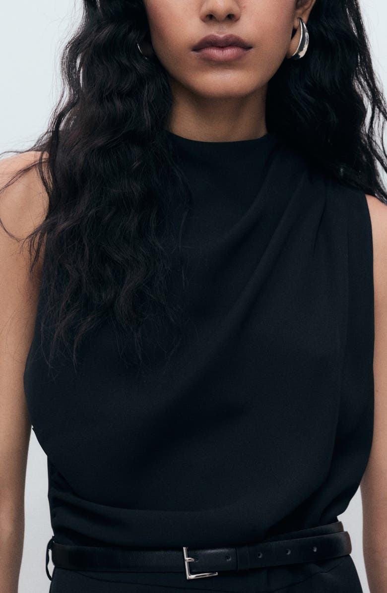 MANGO Drape Belted Wide Leg Jumpsuit, Alternate, color, Black