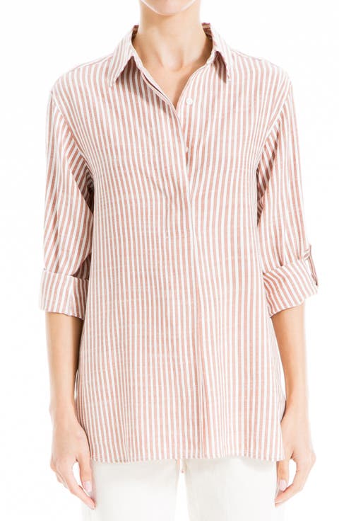 Stripe Oversize Long Sleeve Button-Up Tunic