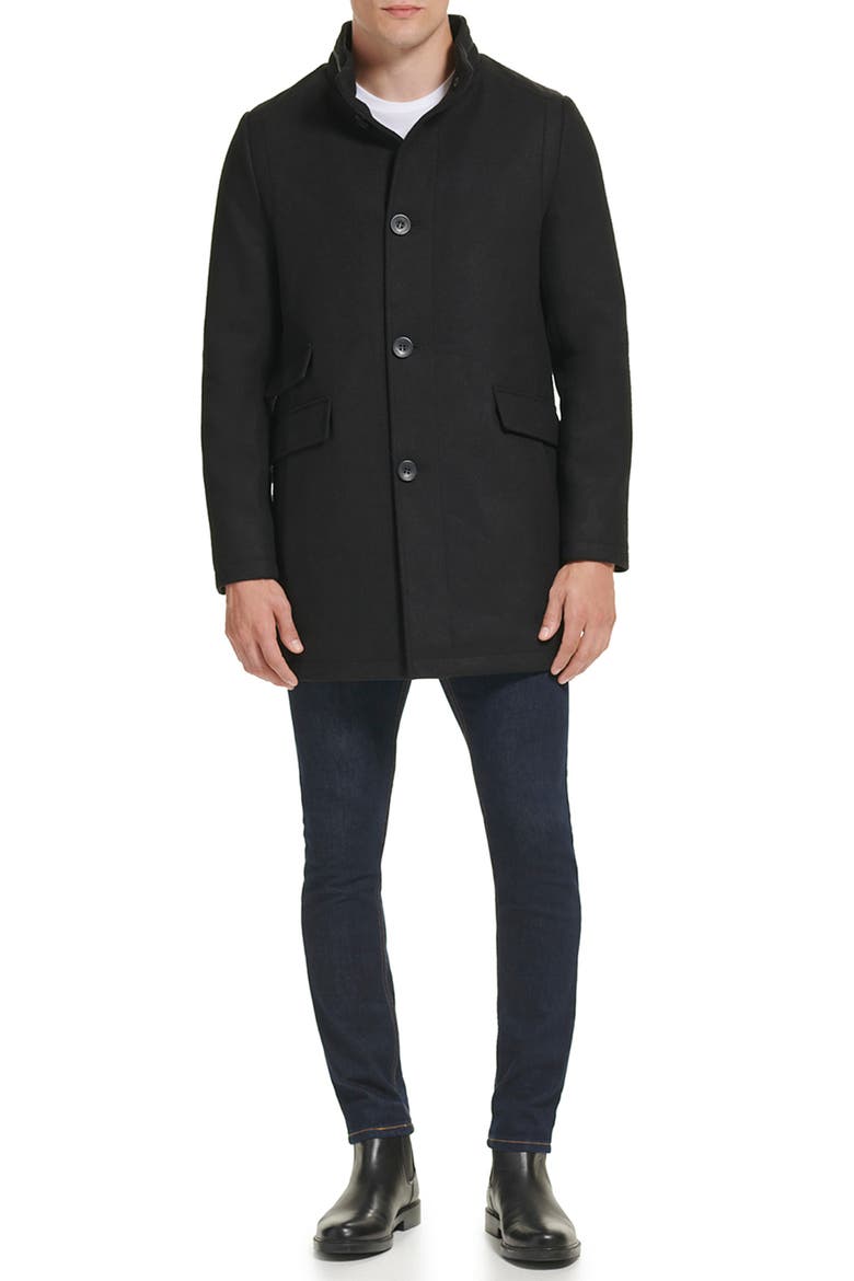 Melton Walker Coat, Alternate, color, BLACK