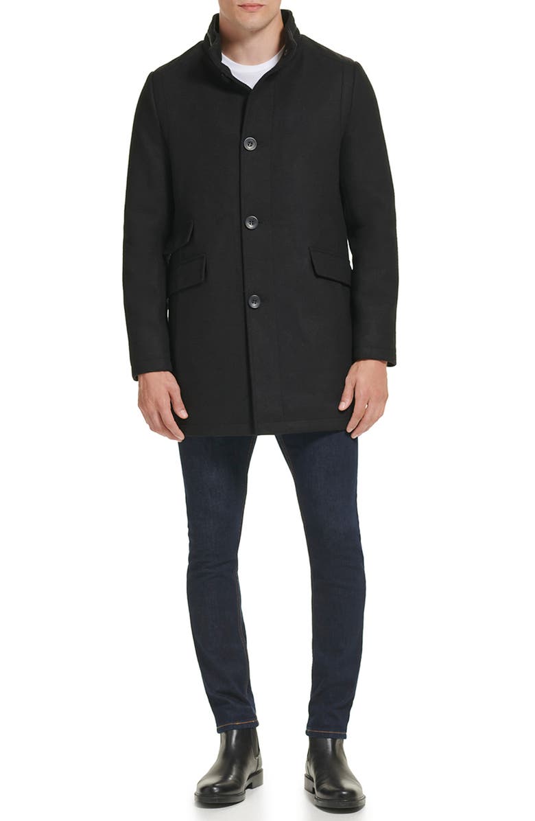 Kenneth Cole New York Melton Walker Coat, Alternate, color, Black