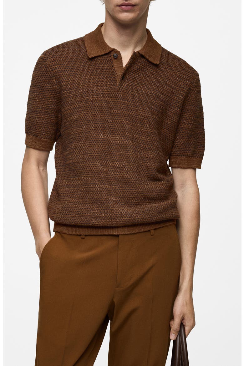 Structured Knit Polo, Main, color, BROWN