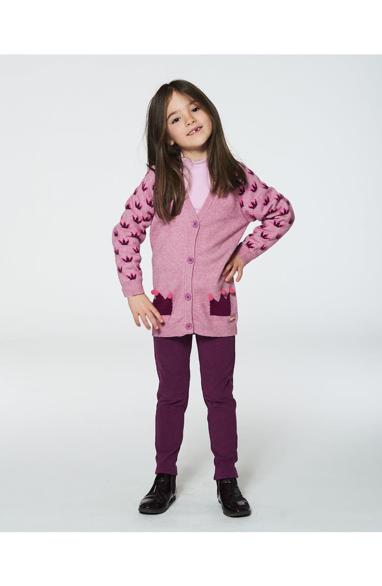 Deux par Deux Girl's Jacquard Sleeve Knitted Long Cardigan Lavender, Alternate, color, 