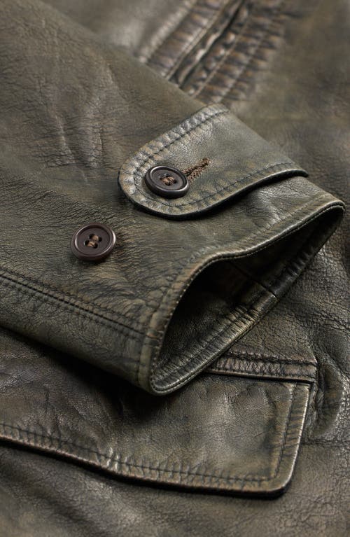Double Rl Indigo Leather Car Coat In Gray