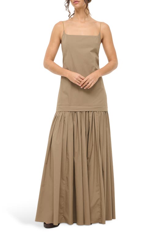 Staud Ari Gathered Sleeveless Maxi Dress In Taupe