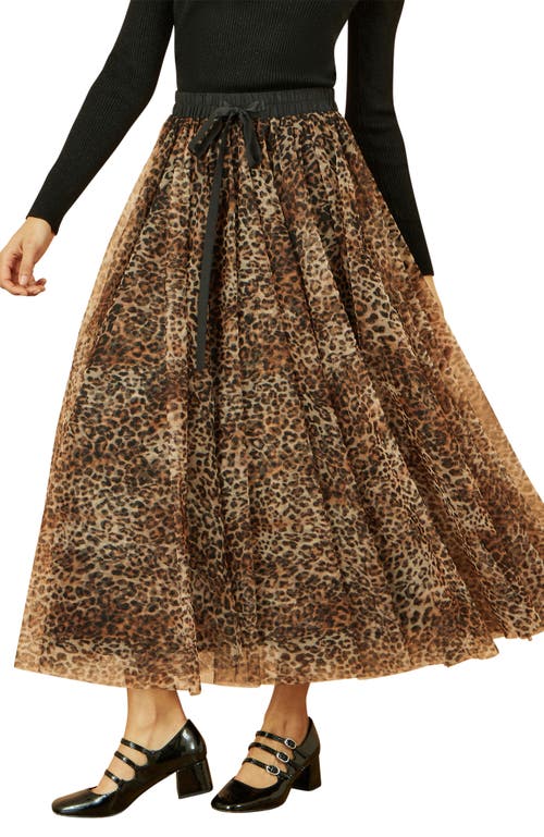 Yumi Mesh Heart Print Tulle Skirt In Brown