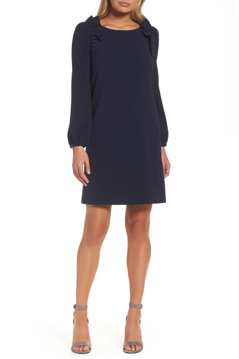 Shoulder Ruffle Shift Dress, Main, color, NAVY PEACOAT